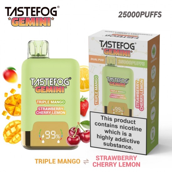 TASTEFOG GEMINI 25000 Puffs Triple mango + Strawberry Cherry Lemon