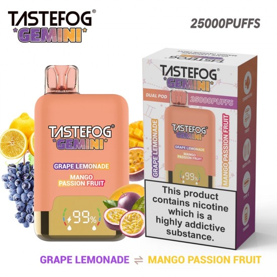 TASTEFOG GEMINI 25000 Puffs Grape Lemonade + Mango Passion Fruit
